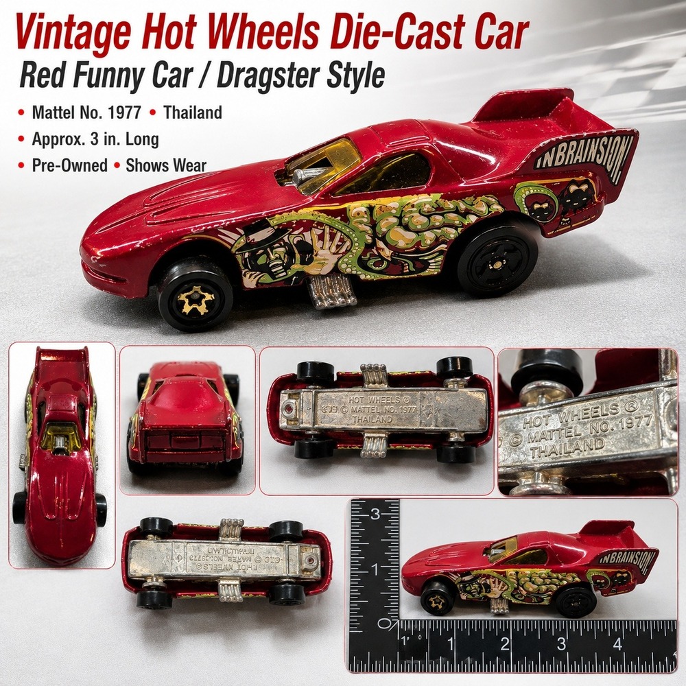 Hot Wheels Inbrainsion Funny Car Red Metallic Diecast Mattel 1977 Thailand